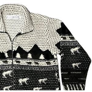 Coastlines Sherpa Fleece Jacket Mens Medium Full Zip Bear Mountain Print